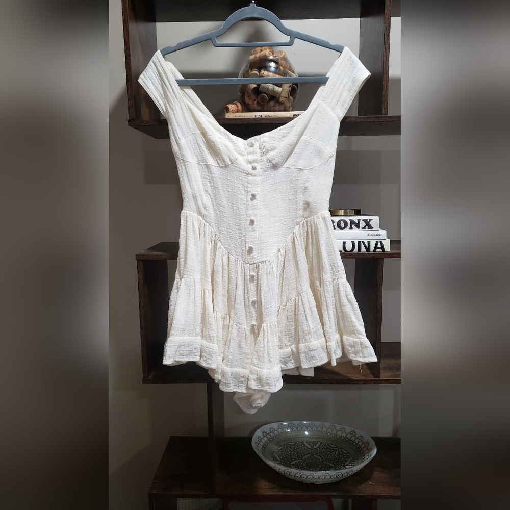 Vanessa Mooney The Elisabeth Romper Dress-Linen Style Cream Size Small - Picture 7 of 11